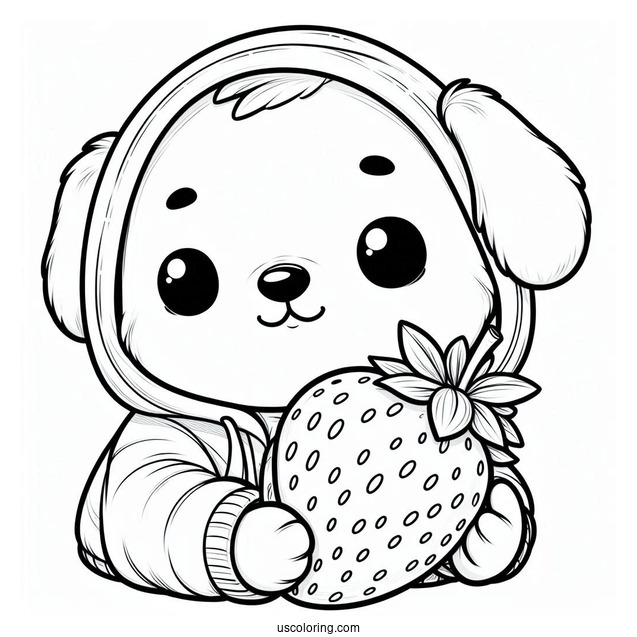 Cute Coloring Page Of Dog In A Hoodie Holding A Large Strawberry