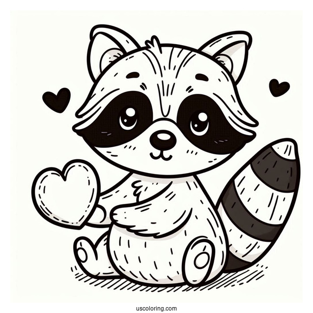 Cartoon Raccoon Coloring Page Holding A Love Heart