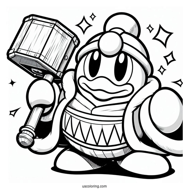 Cute Super Smash Bros Coloring Page Of King Dedede With Hammer
