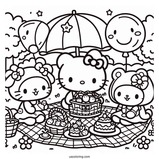 Sanrio Coloring Pages Of Friends At A Picnic