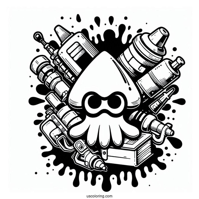 Splatoon Coloring Page Of Squid And Ink Splatter Poster