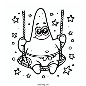 Detailed Patrick Star Coloring Page On A Swing