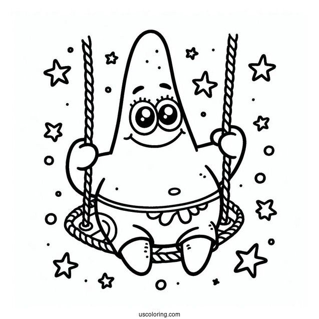 Detailed Patrick Star Coloring Page On A Swing