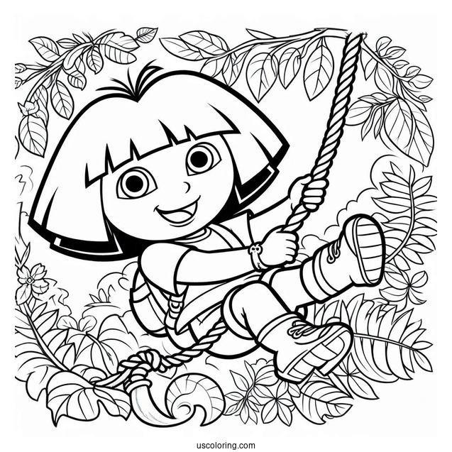 Dora And Boots Swinging From Vine With Swiper_