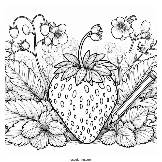 Strawberry Coloring Page In A Garden For Kids
