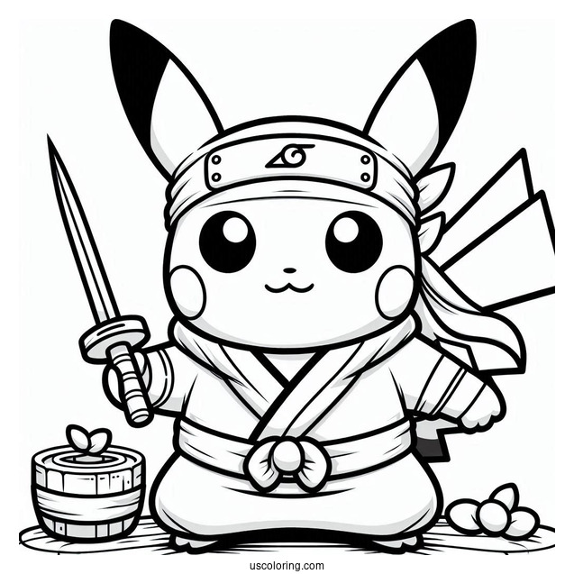 Adorable Ninja Pikachu Coloring Sheet For Kids