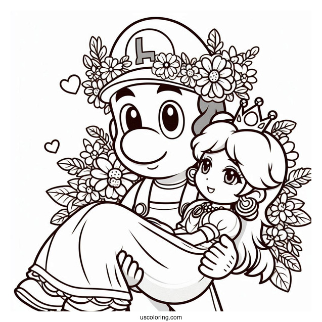 Luigi Carrying Princess Daisy Coloring Page