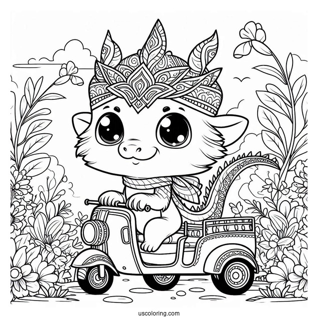 Raya And The Last Dragon Coloring Page Of Cute Baby Tuk Tuk For Preschoolers