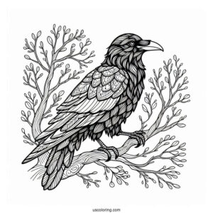 Raven Coloring Page Wearing A Cape While Perched On A Tree