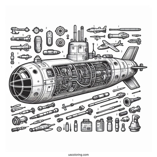 Submarine Coloring Page Internal Parts