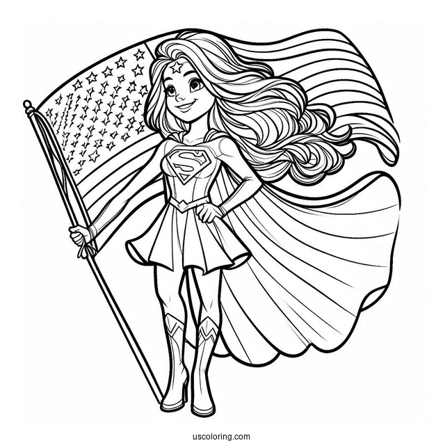 Supergirl Coloring Page Holding The American Flag