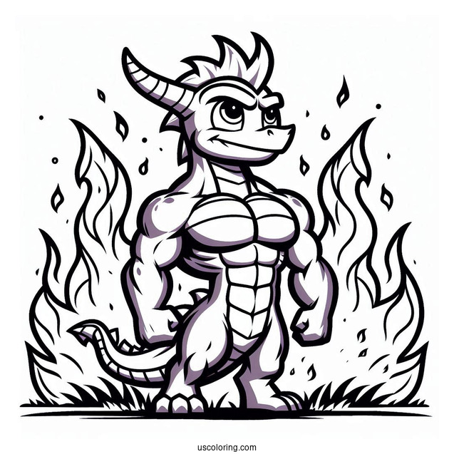 Muscular Sypro Coloring Page Standing In Front Of Flames