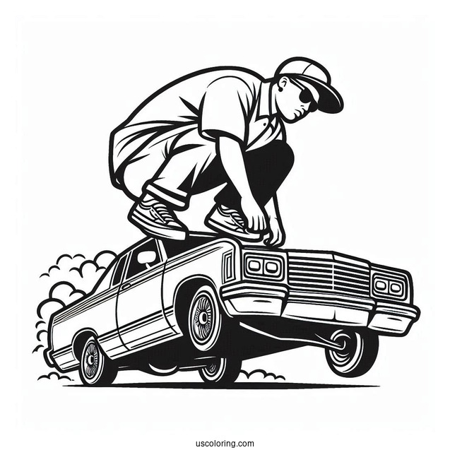 Easy Outline Of Lowrider Coloring Page Hopping Sideways For Kids