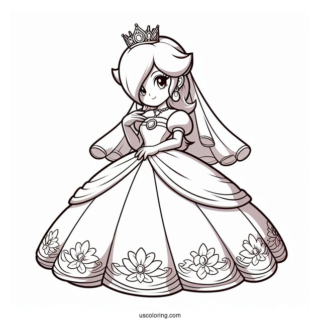 Easy Rosalina Coloring Page In Wedding Dress