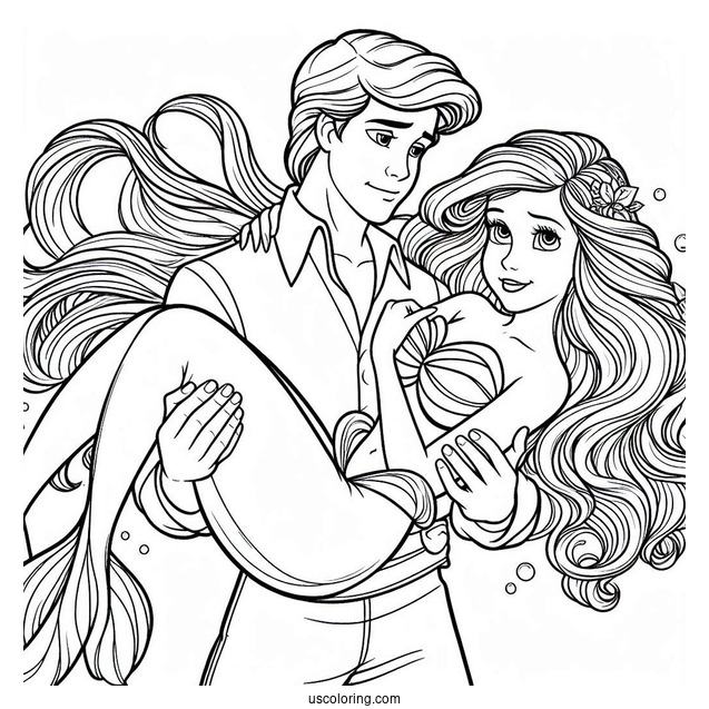 Prince Eric Carrying Mermaid Ariel Coloring Page