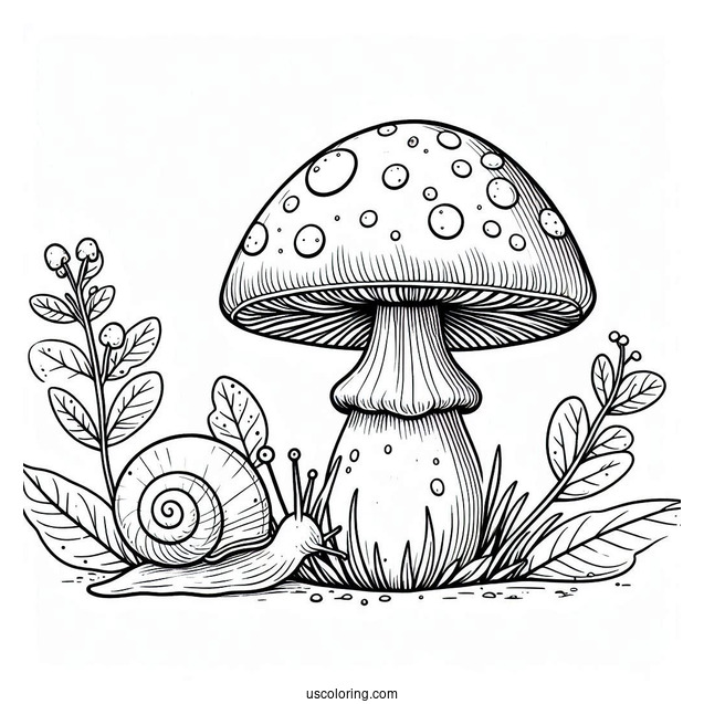 Amanita Muscaria Mushroom Coloring Page With Snail