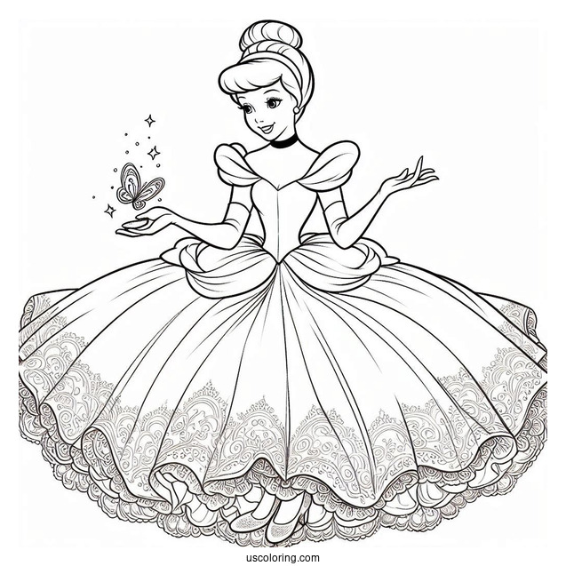 Beautiful Coloring Page Of Cinderella For Kids