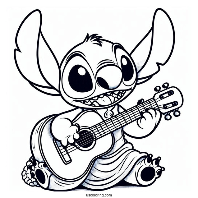 Elvis Stitch Playing Guitar Coloring Sheet