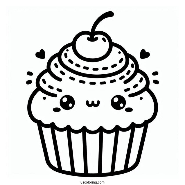 Simple Kawaii Cupcake To Color In
