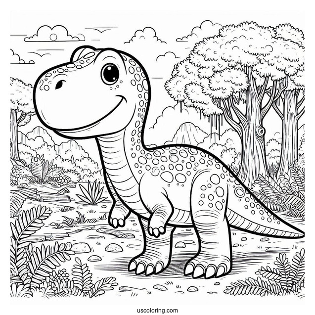 Dinosaur Coloring Page Of Muttaburrasaurus Outside The Forest