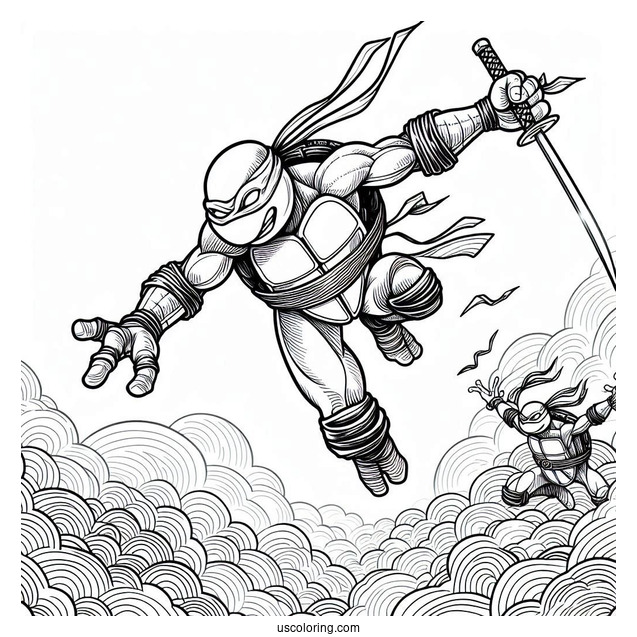Ninja Turtles Coloring Page Descending From The Sky