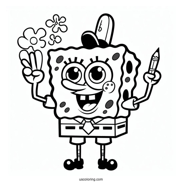 SpongeBob With Pointing Fingers To Color
