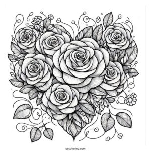 Love Heart Shape Made Of Roses To Color