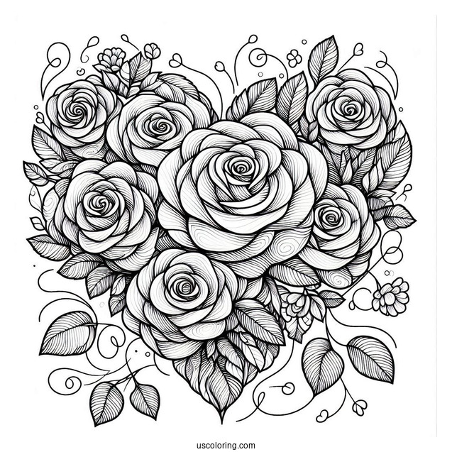 Love Heart Shape Made Of Roses To Color