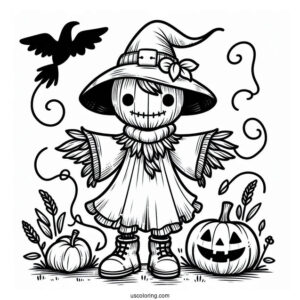 Halloween Scarecrow Coloring Page With A Long Cape