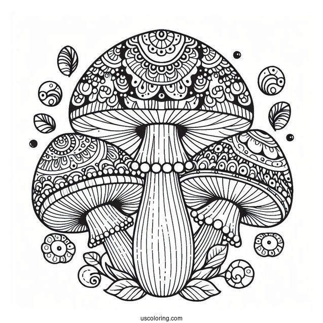 Complex Mushroom Coloring Page Mandala