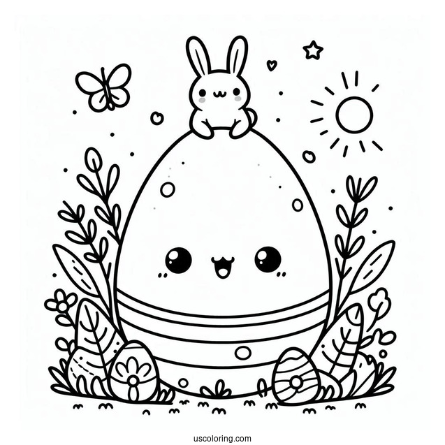Cartoon Easter Egg With Tiny Bunny On Top