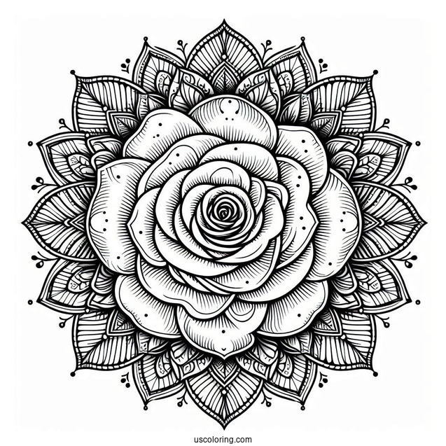 Detailed Rose Mandala For Relaxation