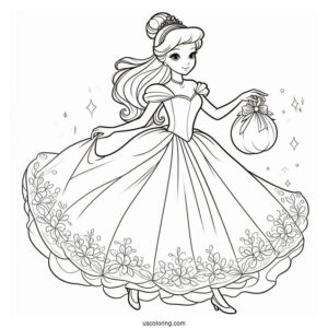 Easy Outline Of Cinderella To Color For Kids