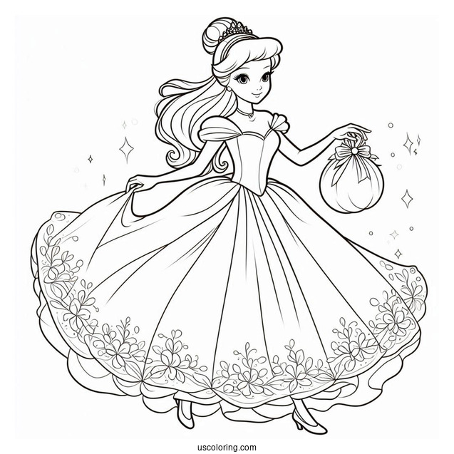 Easy Outline Of Cinderella To Color For Kids