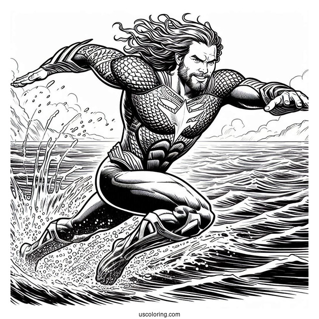 Aquaman Coloring Page Arthur Curry Leaping Out Of The Water