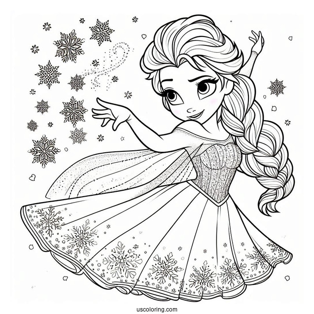 Dancing Elsa With Snow Flakes Coloring