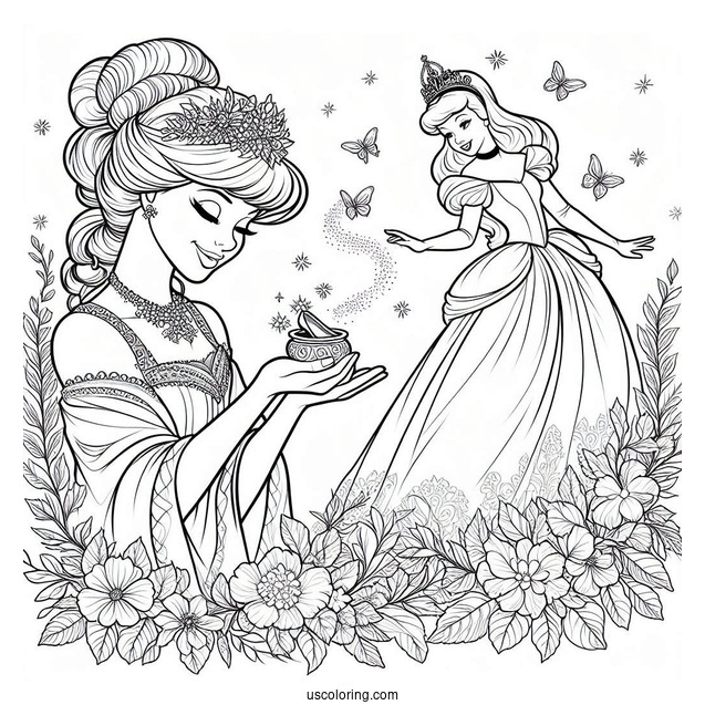 Cinderella And The Fairy Godmother Coloring Sheet