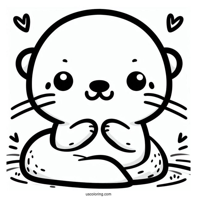 Easy Kawaii Otter Coloring Page For Kids