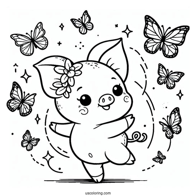 Piglet Coloring Page Dancing With Butterflies