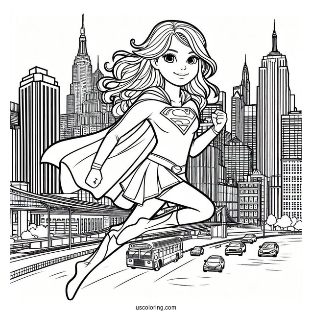 Supergirl Coloring Page In New York City For Kids