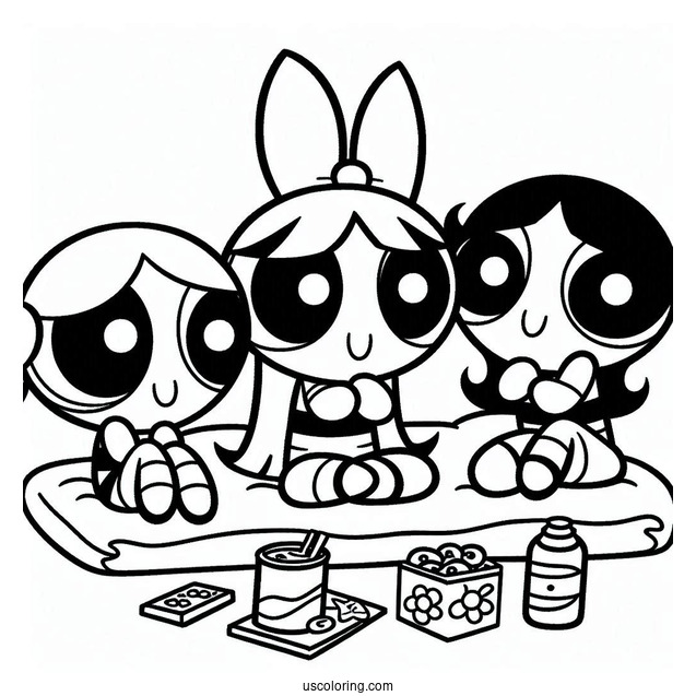 Coloring Page Of Powerpuff Girls Sleepover With Mojo