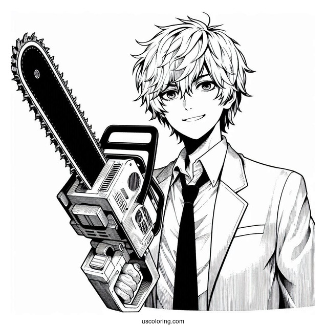 Manga Coloring Page Of Simple Chainsaw Man Denji