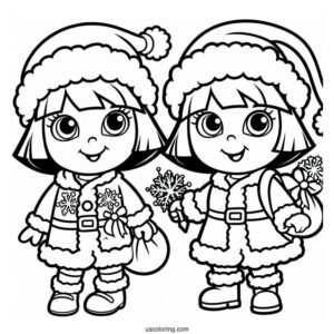 Dora Dressed In a Santa Suit Coloring Page