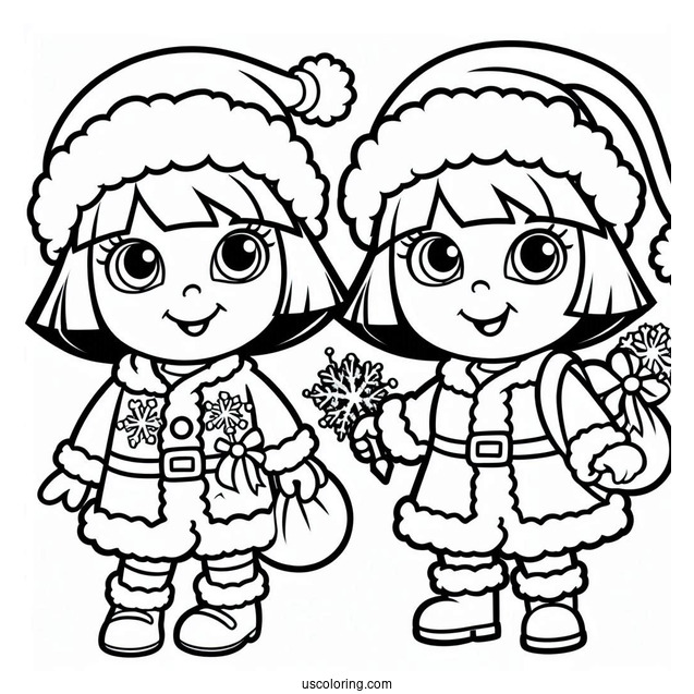 Dora Dressed In a Santa Suit Coloring Page