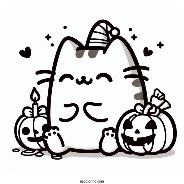 Pusheen With Jack O Lantern During Halloween