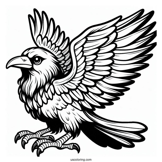 Cartoon Raven Coloring Page With Outspread Wings For Kids