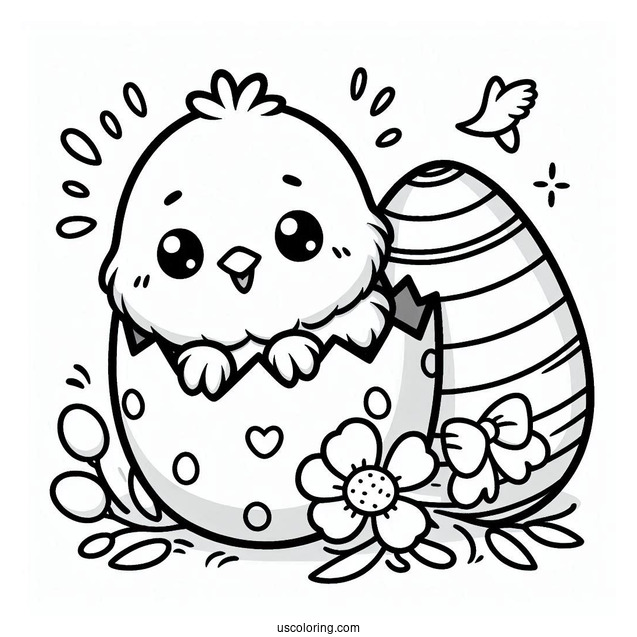 Easter Coloring Page Of Cute Chick Hatching From Easter Egg For Preschoolers