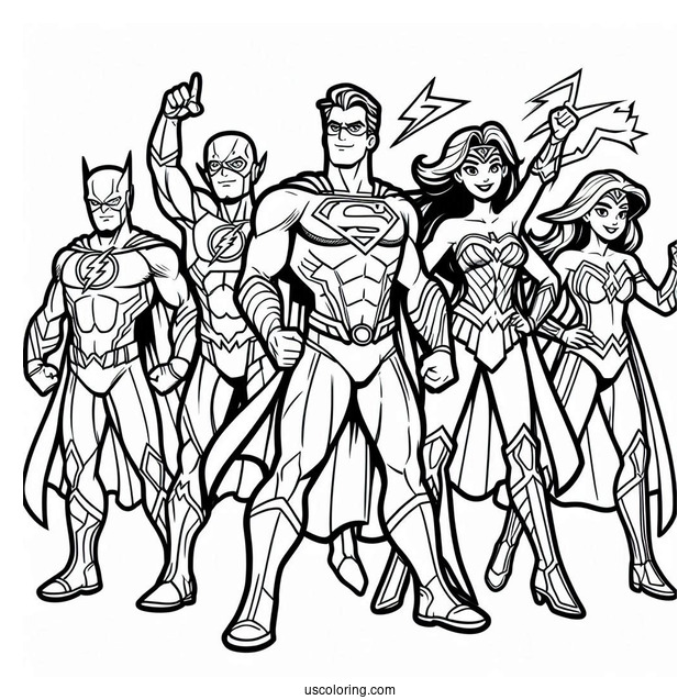 Justice League Coloring Page Of Cartoon Superheroes