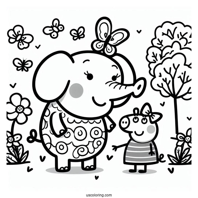 Peppa With Emily Elephant Coloring For Preschoolers