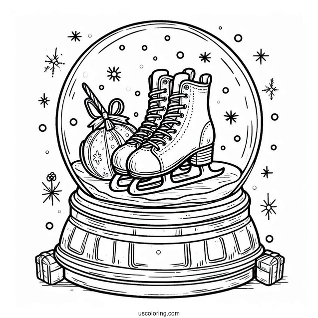 Easy Ice Skates Inside A Snow Globe Coloring Page For Kids
